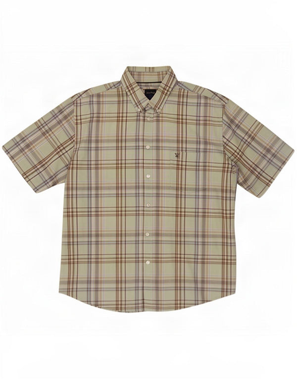 James Pringle Camisa de manga corta para hombre XL Algodón a cuadros verde