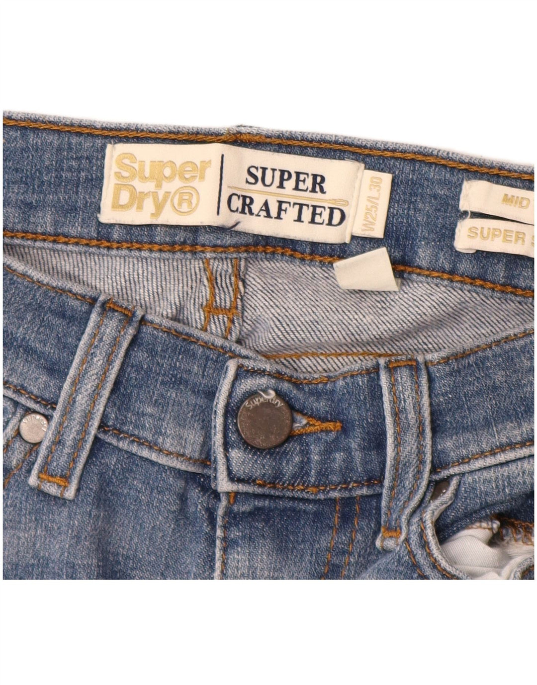 SUPERDRY Vaqueros súper ajustados de talle medio para mujer W25 L28 Algodón azul