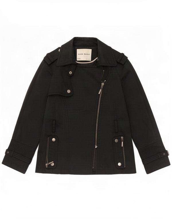 Zara Mujer Gabardina Corta UK 44 Grande Nylon Negro