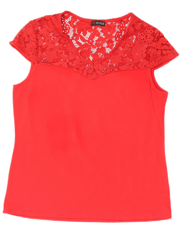 GUESS Blusa para mujer Top UK 12 Medio Rojo Floral