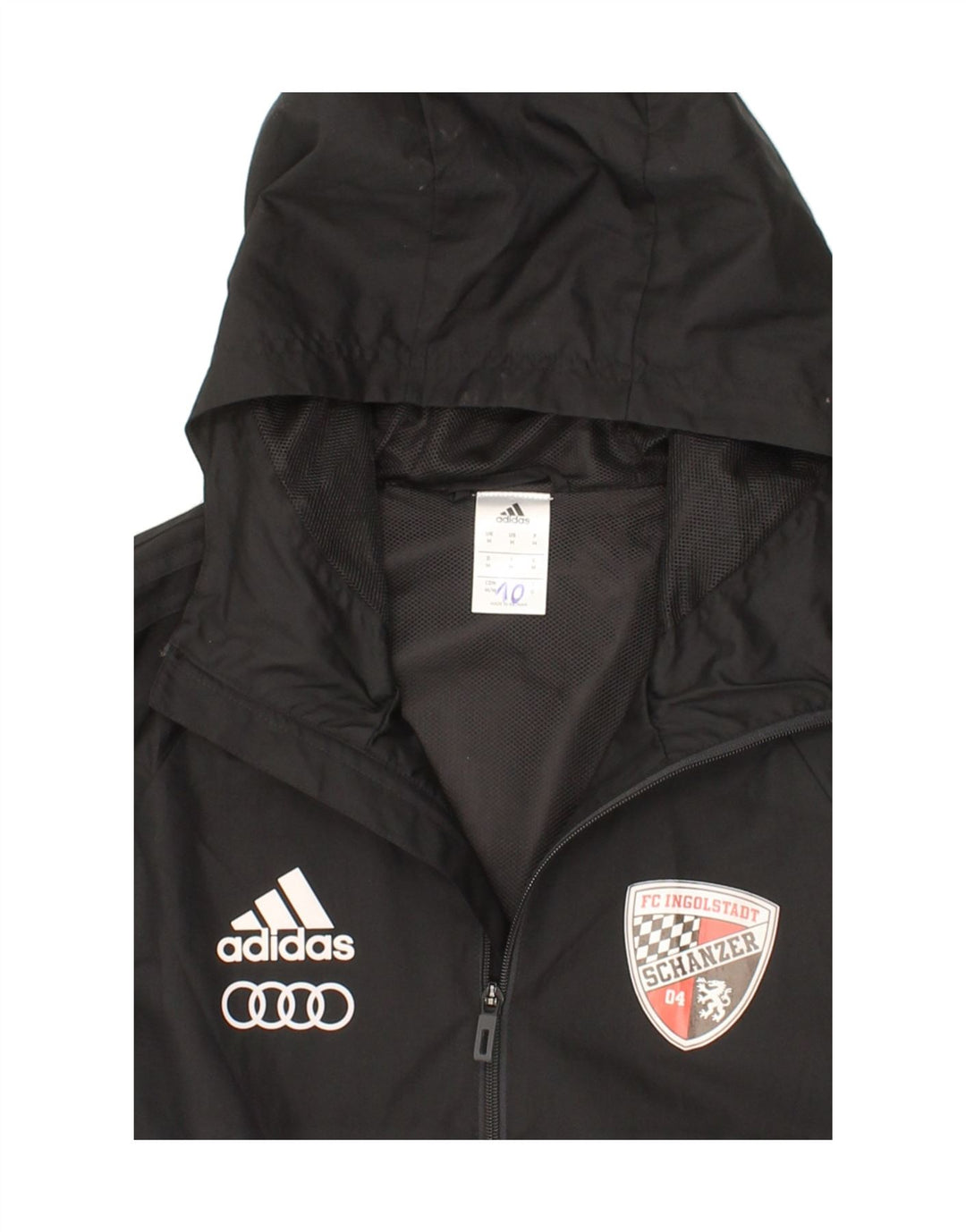 ADIDAS Chaqueta impermeable con capucha gráfica para hombre UK 38 Medium Black Colourblock