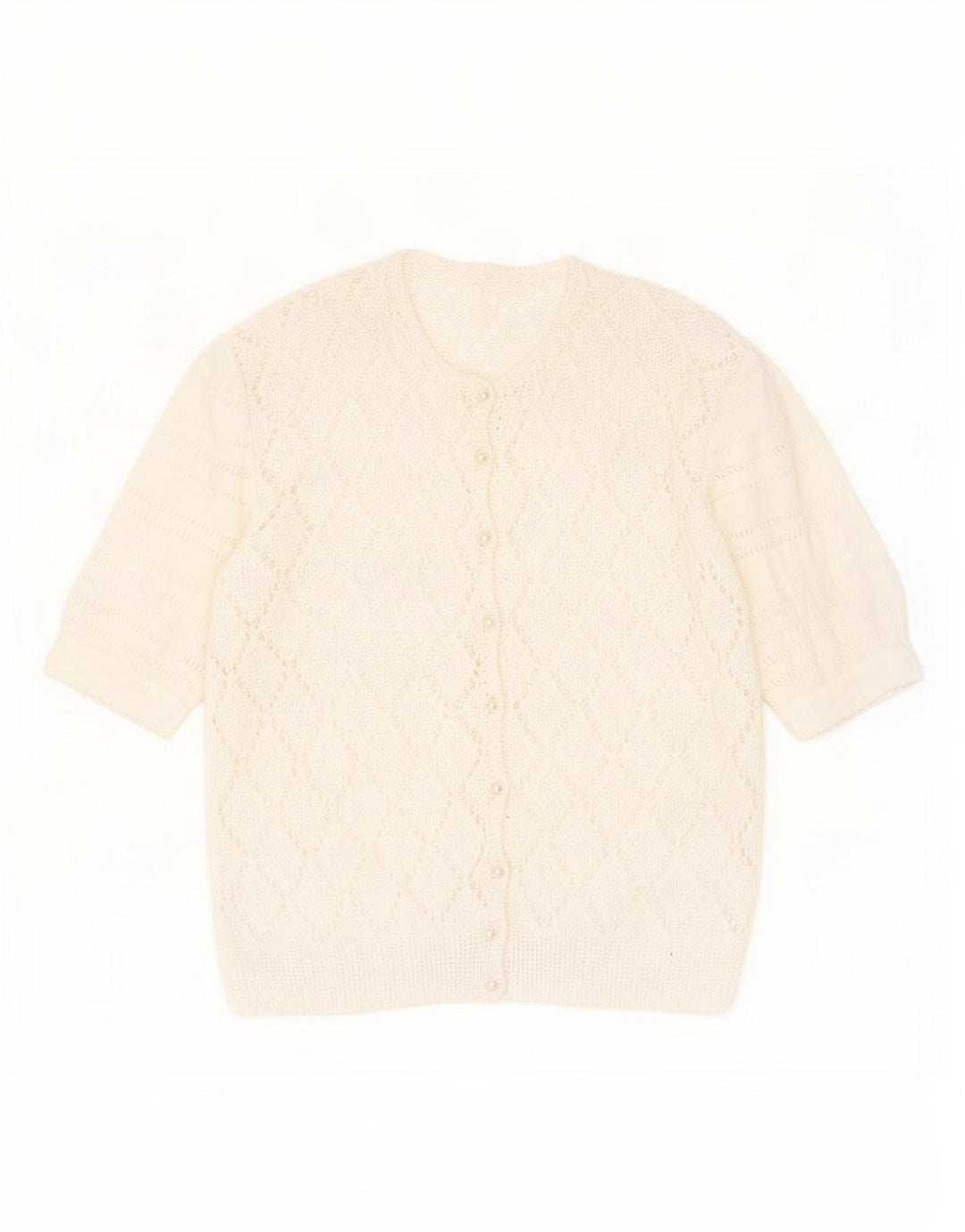 Vintage mujeres ver a través de cardigan suéter Reino Unido 14 medio blanco moteado