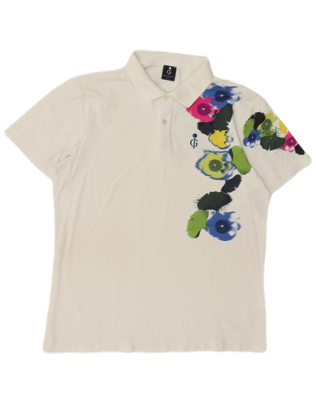 VINTAGE Polo gráfico para hombre 2XL Poliamida floral blanco roto