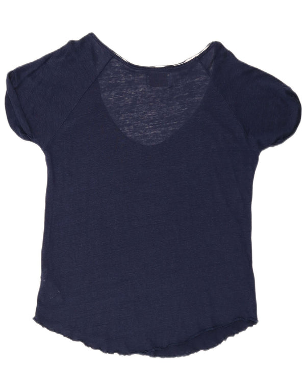 Zara Camiseta Mujer Top UK 40 Grande Lino Azul Marino