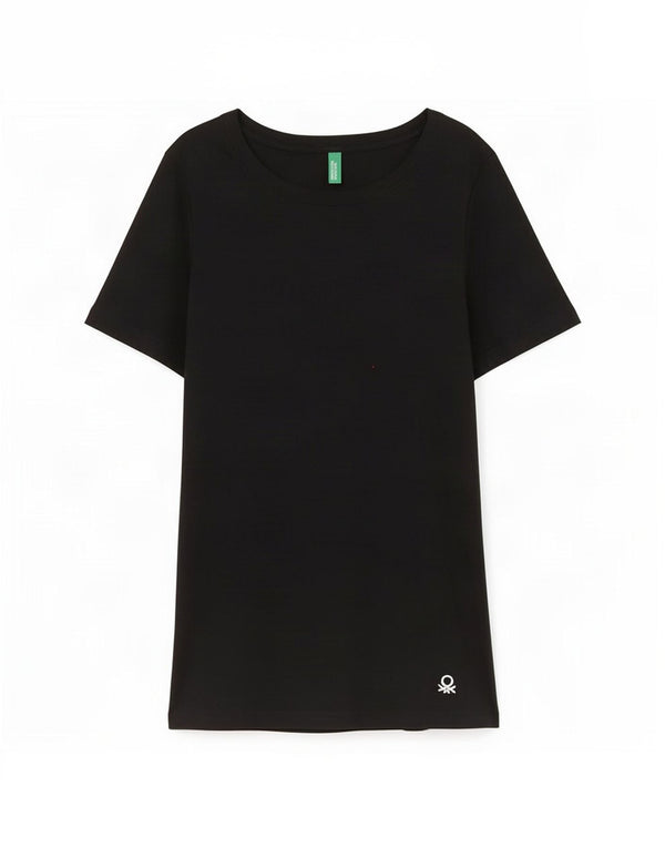 Benetton Camiseta De Mujer Top UK 8 Small Negro Algodón