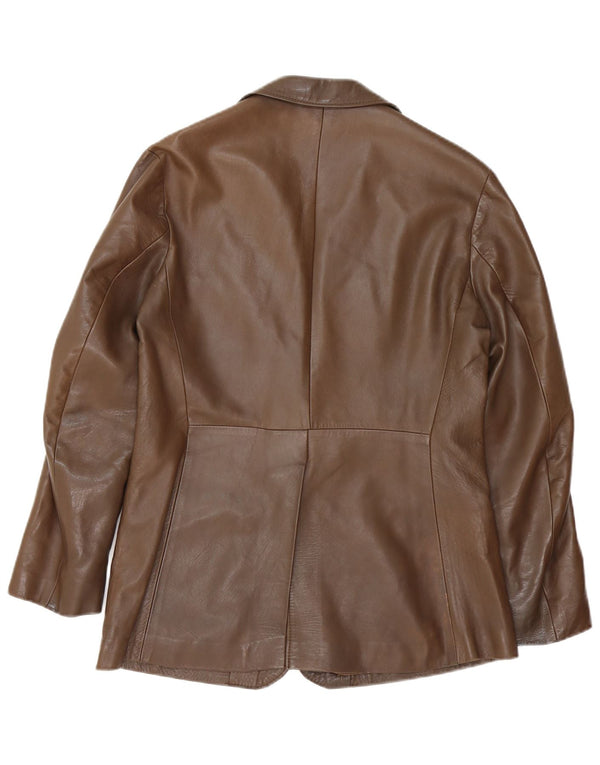 Vintage hombres 2 botones cuero Blazer chaqueta Reino Unido 38 marrón medio