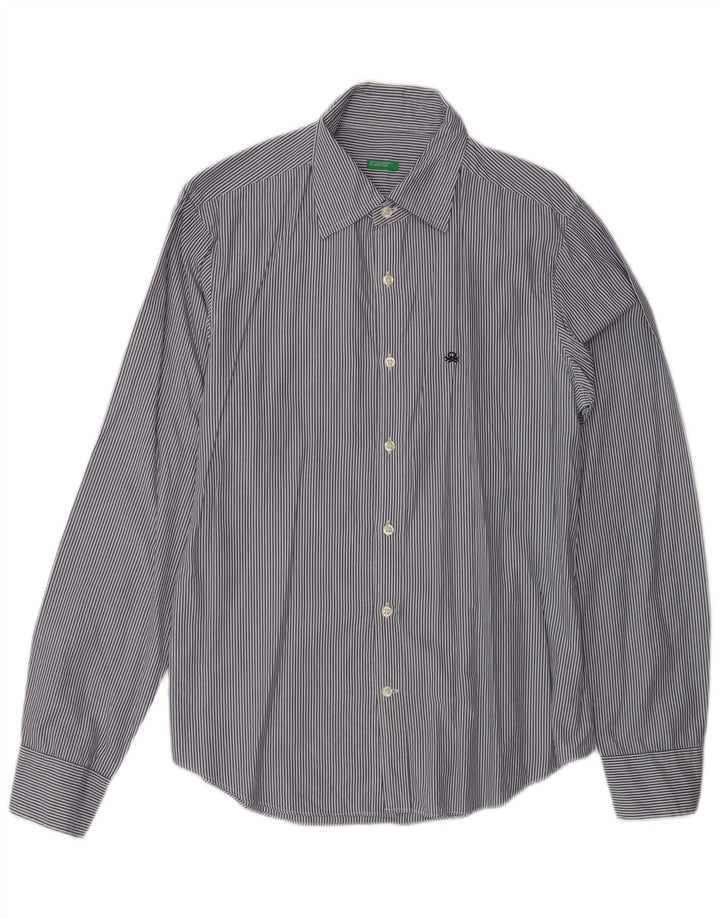 Camisa Benetton Hombre Algodón Rayas Azul Medio