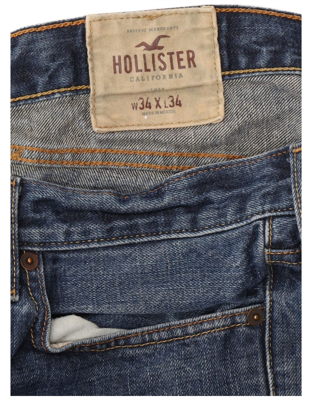 HOLLISTER Vaqueros rectos para hombre W34 L34 Algodón azul