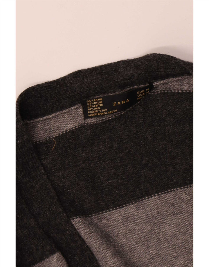 Zara Mujer Cárdigan Suéter UK 12 Rayón Rayas Gris Medio