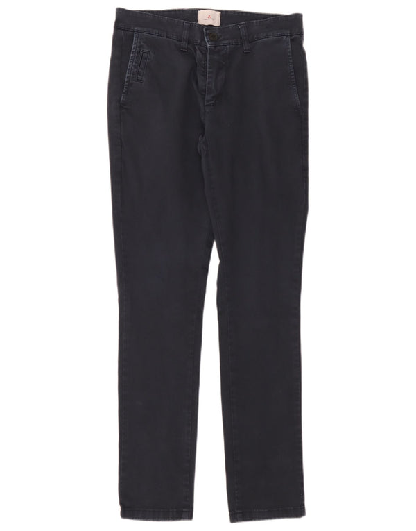 PEUTEREY Mens Slim Chino Trousers IT 44 XS W30 L32 Navy Blue Cotton