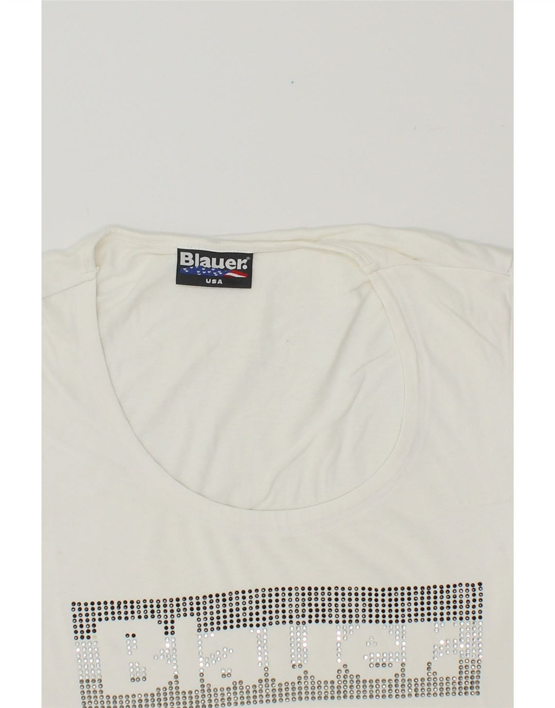 BLAUER Womens Graphic T-Shirt Top UK 10 Small White Cotton Vintage Blauer and Second-Hand Blauer from Messina Hembry 