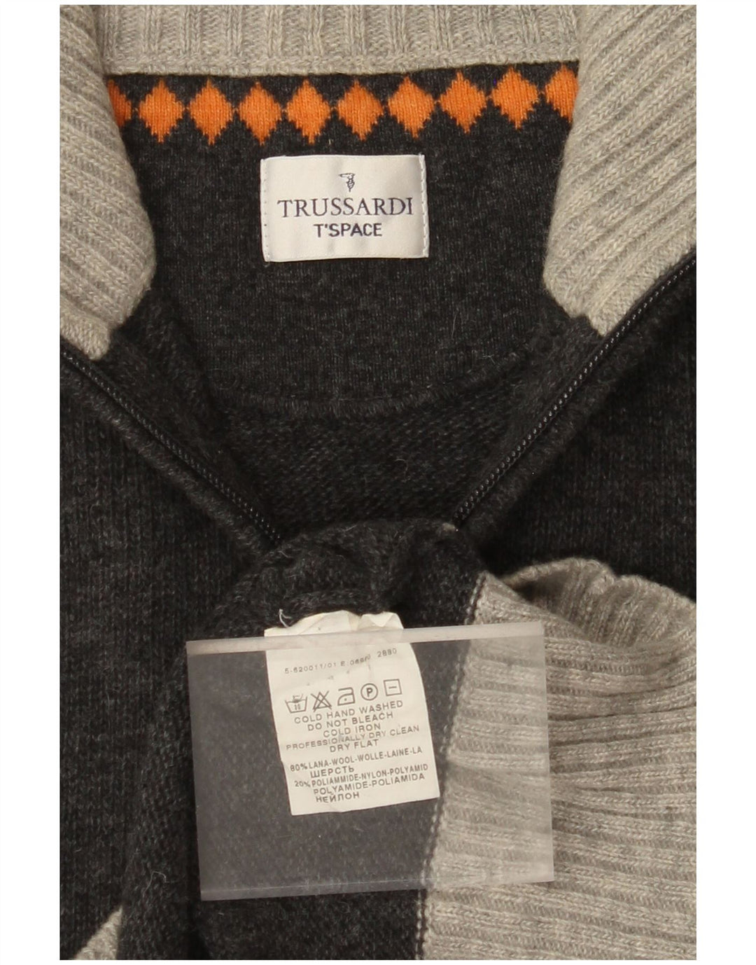 TRUSSARDI Jersey De Cuello Con Cremallera Para Hombre De Lana Color Block Gris Medio