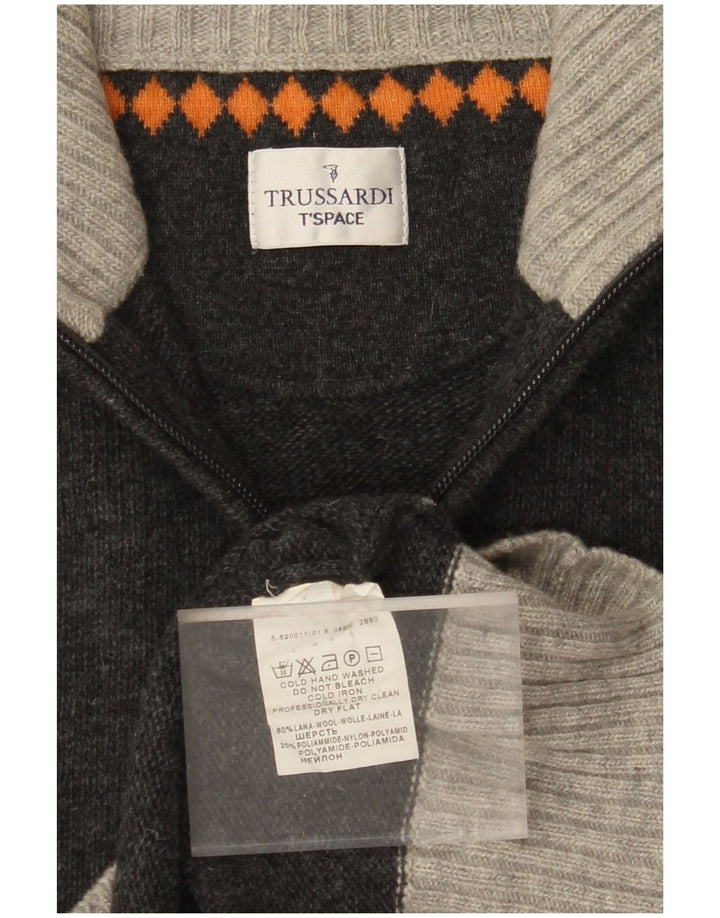 TRUSSARDI Jersey De Cuello Con Cremallera Para Hombre De Lana Color Block Gris Medio