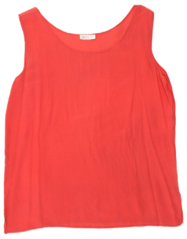 Vintage mujer blusa sin mangas Top Reino Unido 14 seda roja mediana