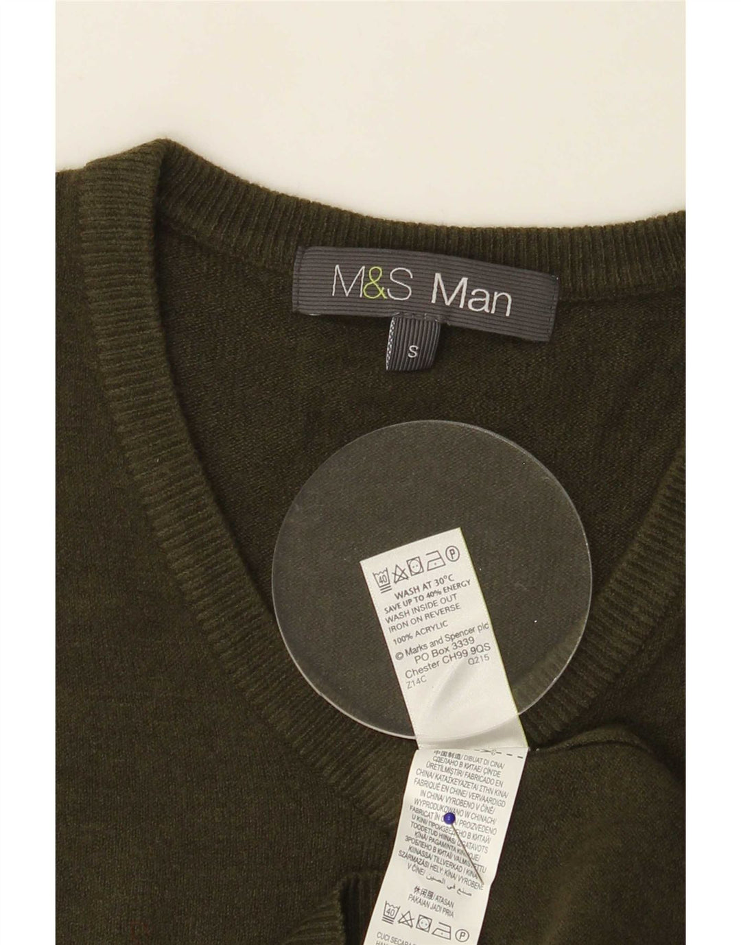 Marks & Spencer Suéter con Cuello en V para Hombre Acrílico Caqui Pequeño