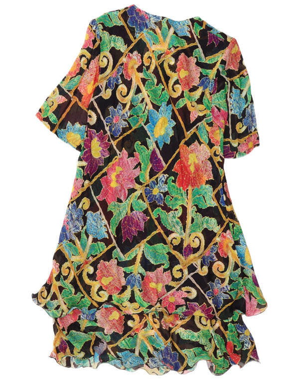 VINTAGE Womens Tiered Dress IT 46 Large Multicoloured Floral Viscose