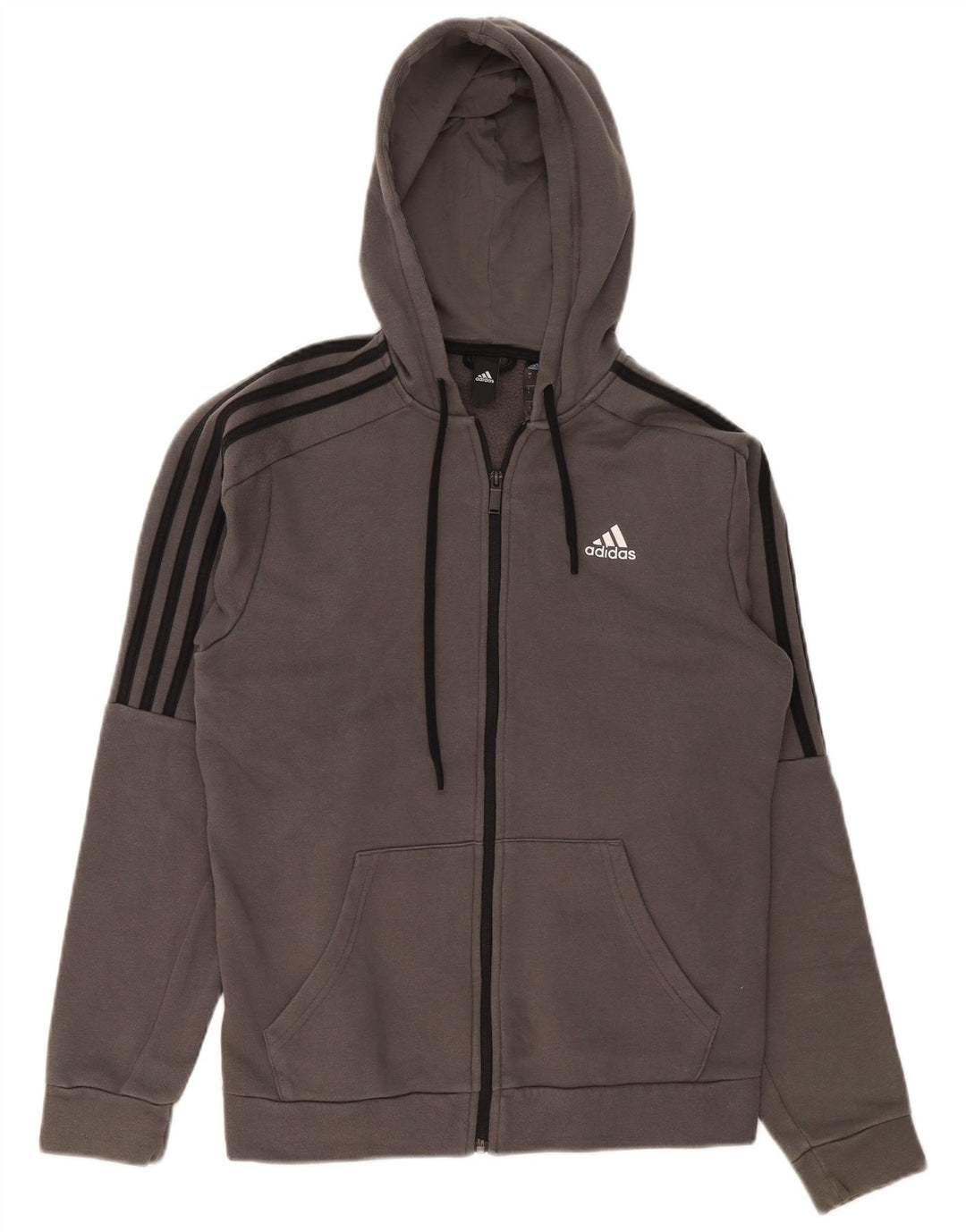 Adidas - Sudadera con capucha y cremallera para hombre, talla pequeña, algodón gris