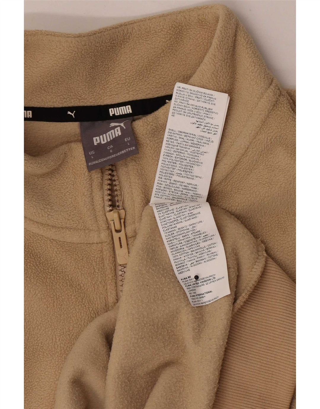 Puma Jersey de forro polar con cuello y cremallera para hombre, poliéster beige grande
