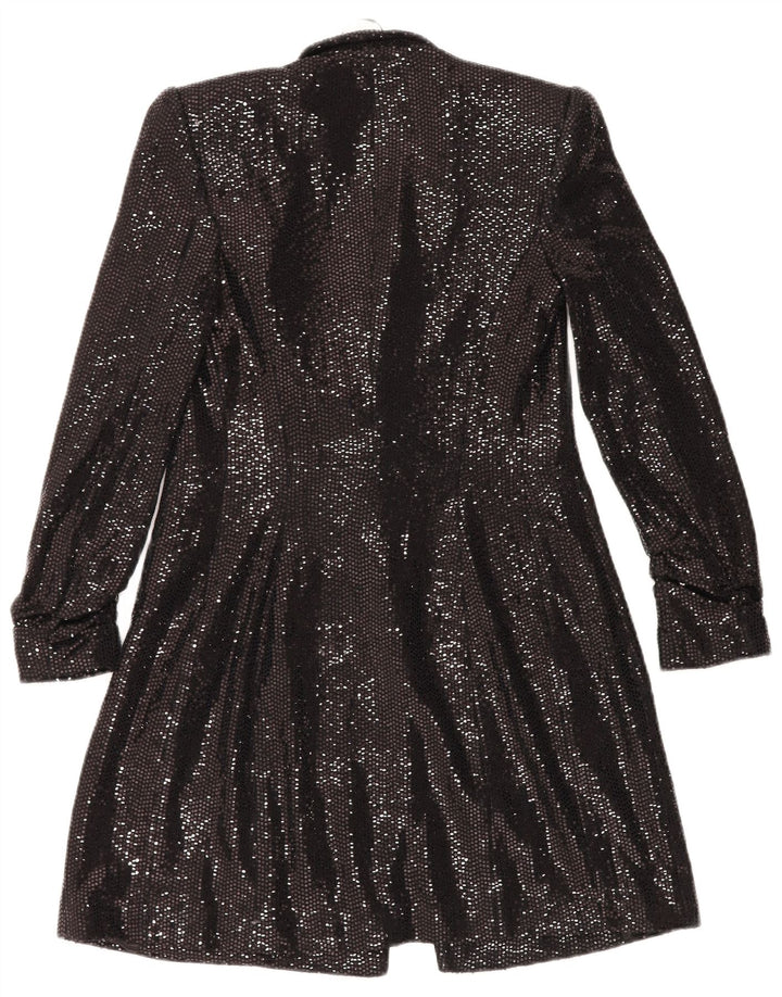 ZARA Mujer Chaqueta Blazer Abierta Larga UK 6 XS Poliamida Negra