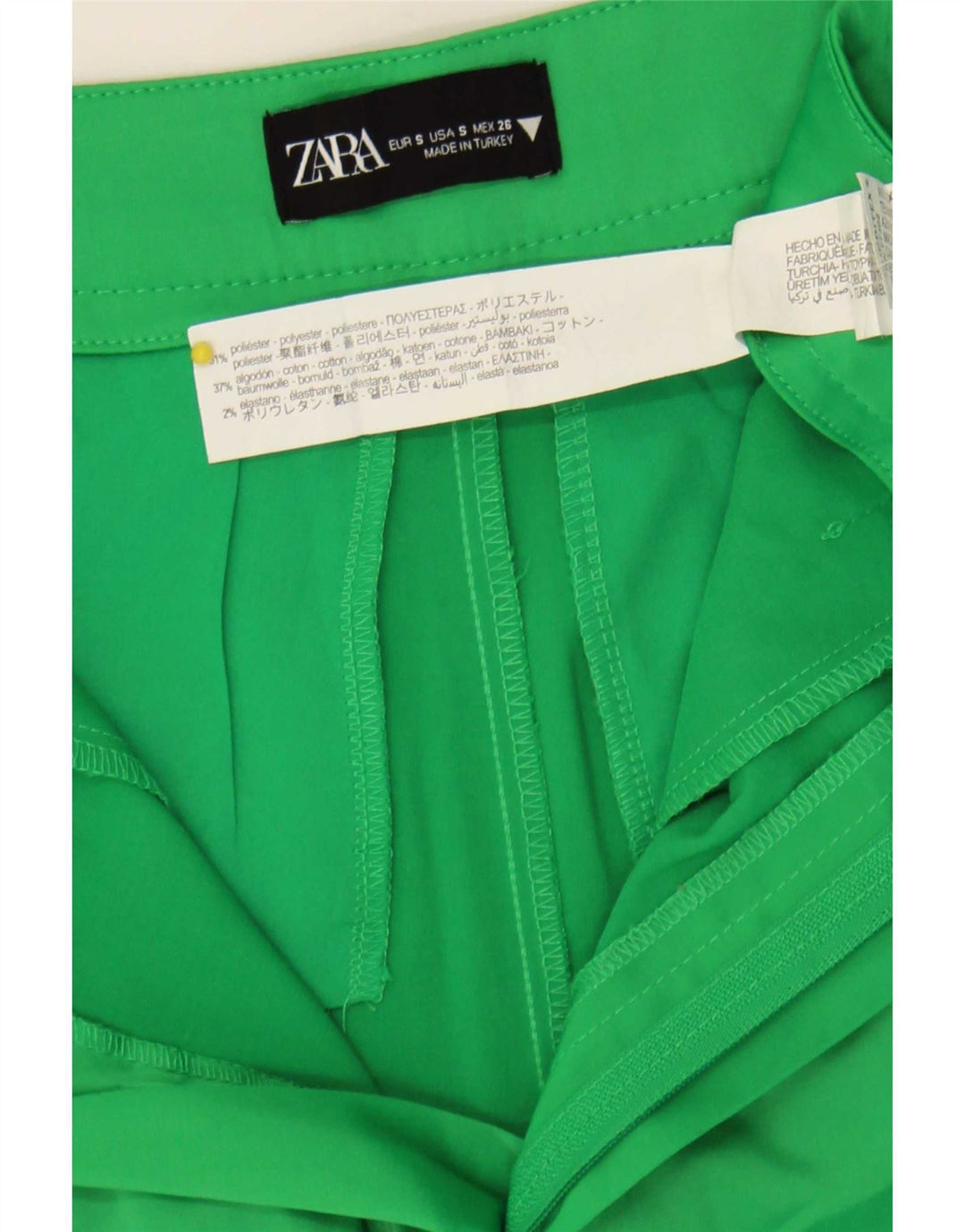 Zara Mujer Shorts Casuales De Cintura Alta Small W26 Poliéster Verde