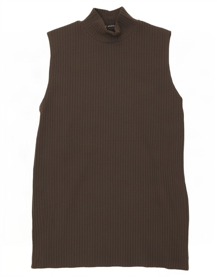 Zara Mujer Chaleco Tank Top UK 12 Marrón Medio Poliéster