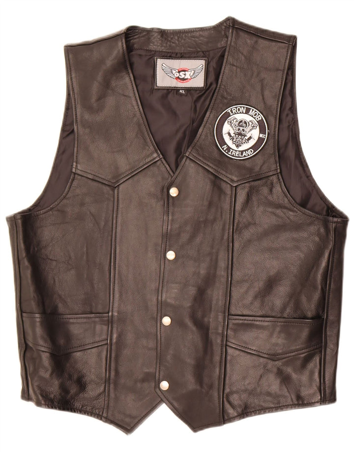Chaleco de cuero vintage para hombre XL cuero negro
