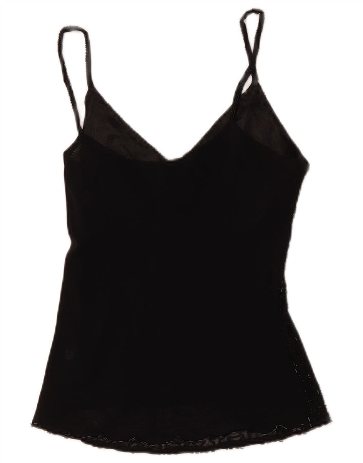 Vintage mujer Cami Top Reino Unido 8 Pequeña Viscosa Negra