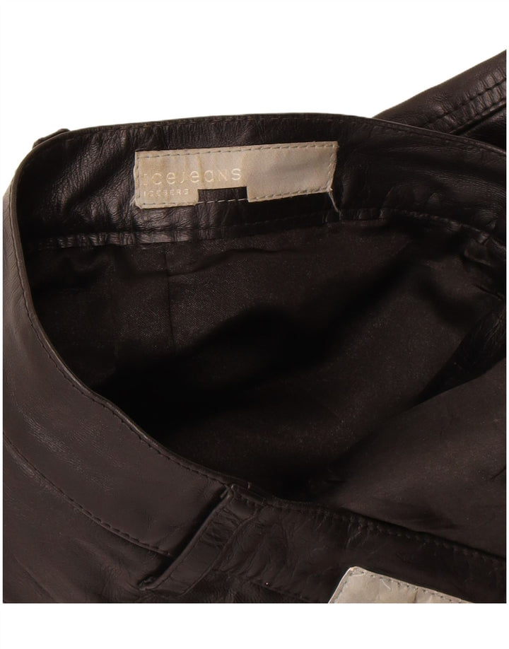 Iceberg Pantalones De Cuero Bootcut Mujer W27 L29 Cuero Negro
