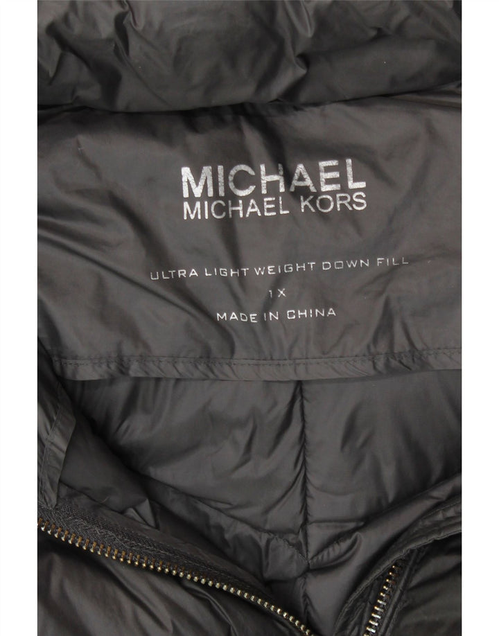MICHAEL KORS Abrigo acolchado con capucha para mujer UK 40 XL Nylon gris
