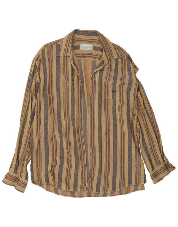 Camisa Vintage Hombre XL Viscosa Rayas Caqui