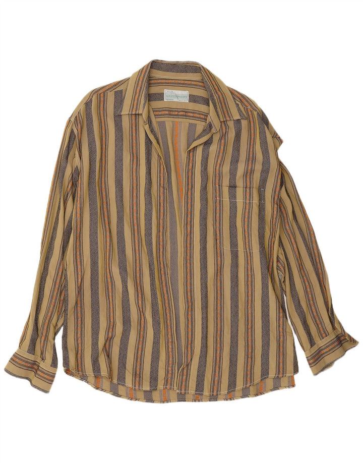 Camisa Vintage Hombre XL Viscosa Rayas Caqui