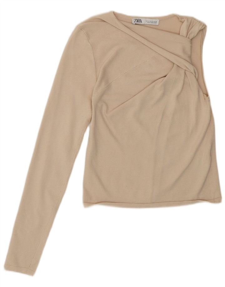 Zara Top Corto De Un Hombro Para Mujer UK 8 Small Viscosa Beige