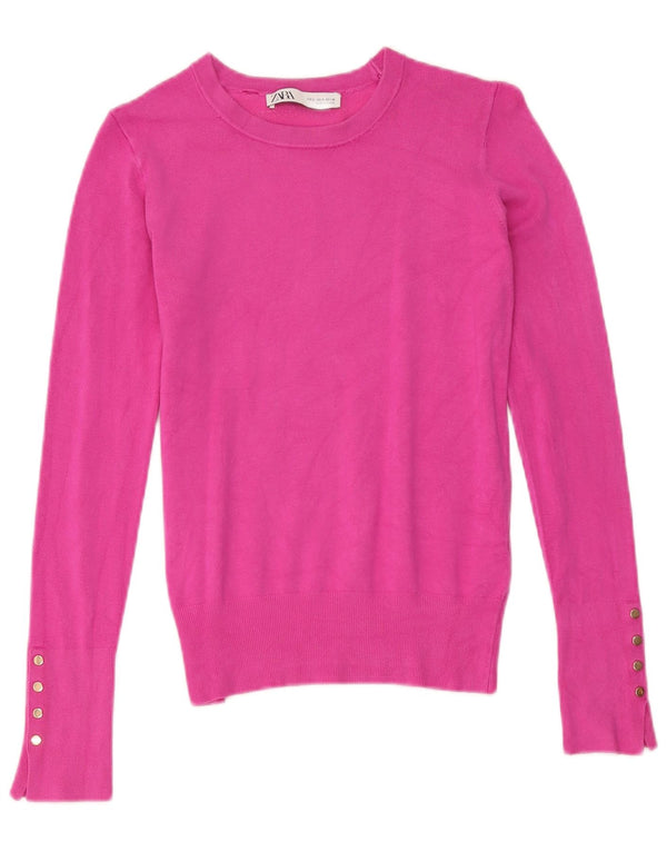 Zara Mujer Cuello Barco Jersey Jersey UK 10 Small Pink Viscosa