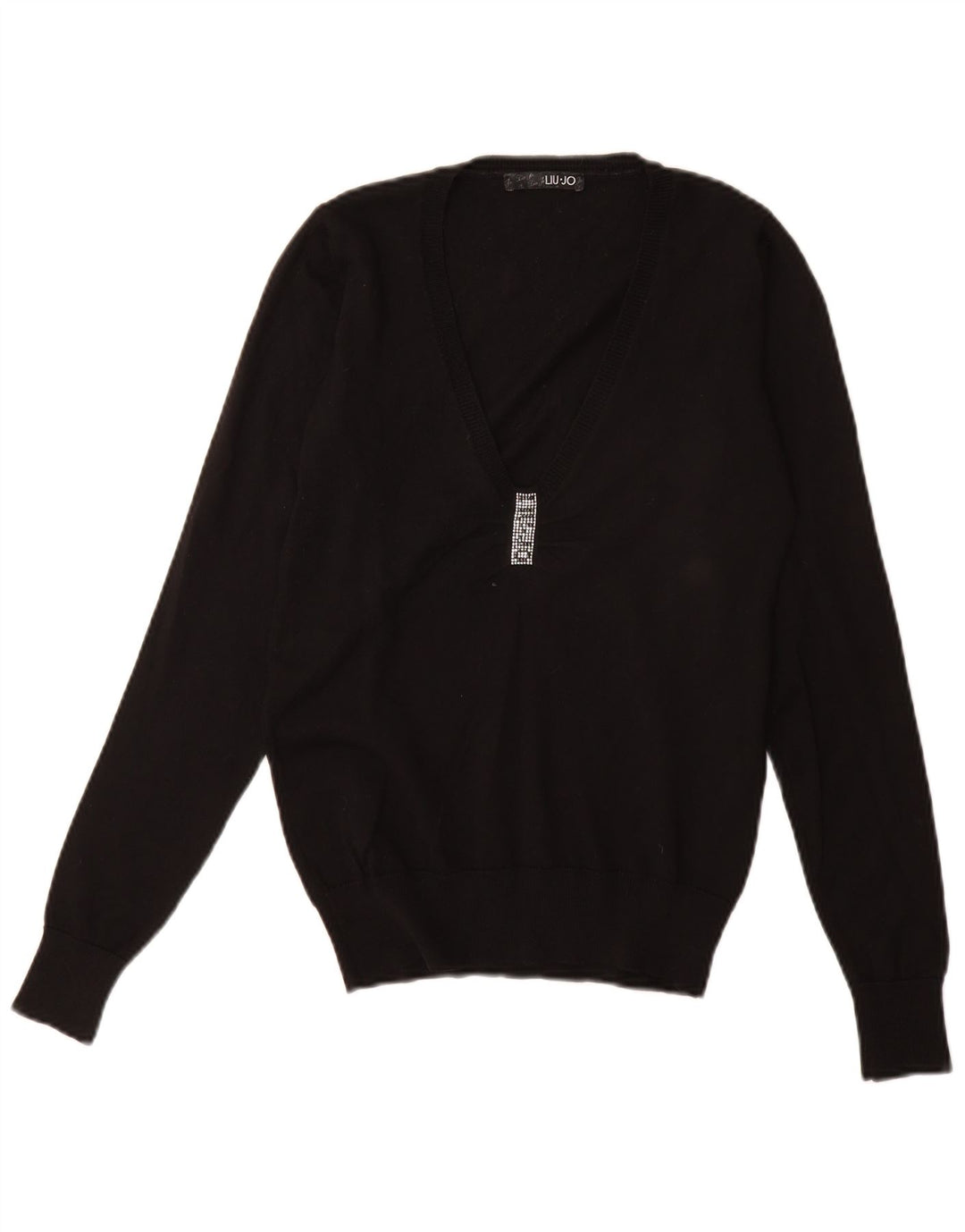 LIU JO Suéter extragrande con cuello en V para mujer IT 40 Small Black