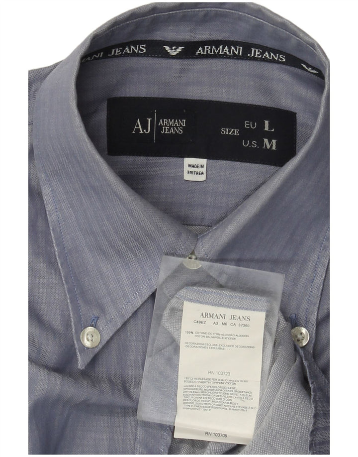 Camisa Armani Jeans Hombre Grande Azul Rayas Algodón