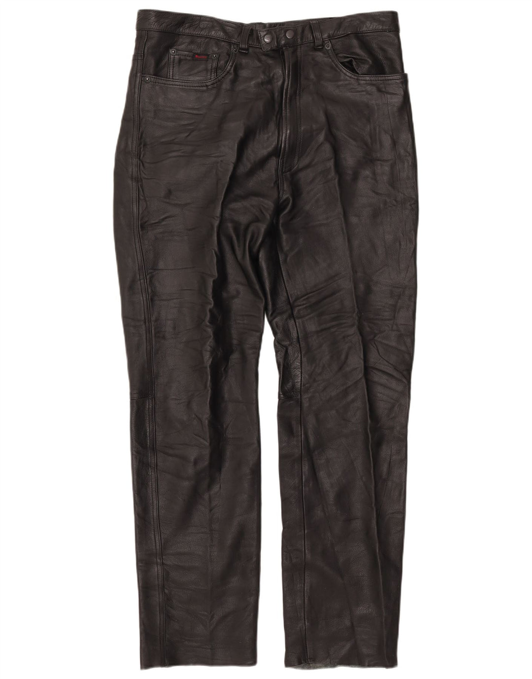 MODEKA Pantalones rectos de cuero para hombre W37 L33 Cuero negro