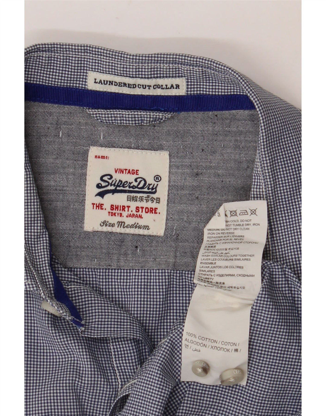 Camisa SUPERDRY Hombre Algodón Vichy Azul Marino Mediano