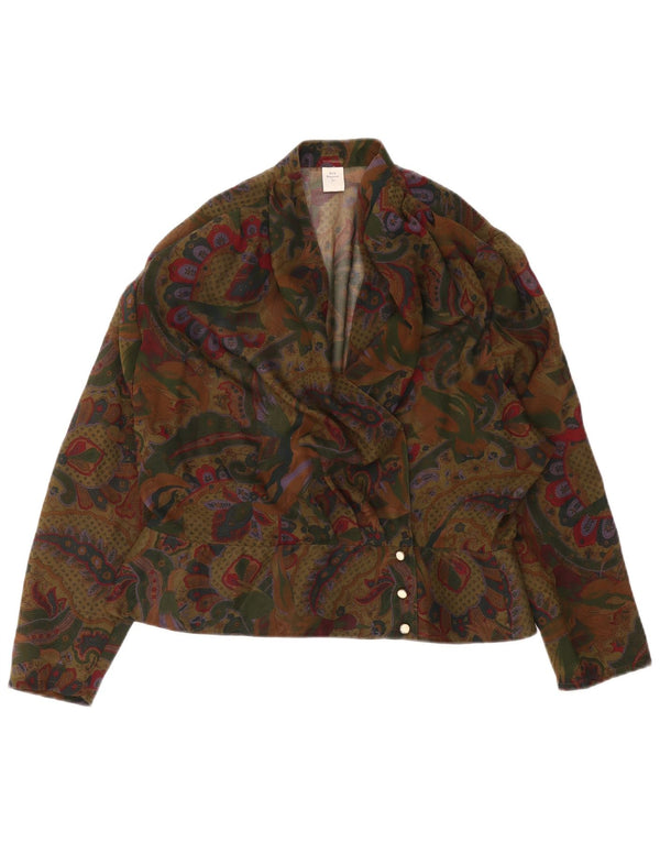 Vintage mujer crop camisa blusa IT 44 Medio Caqui Paisley Poliéster