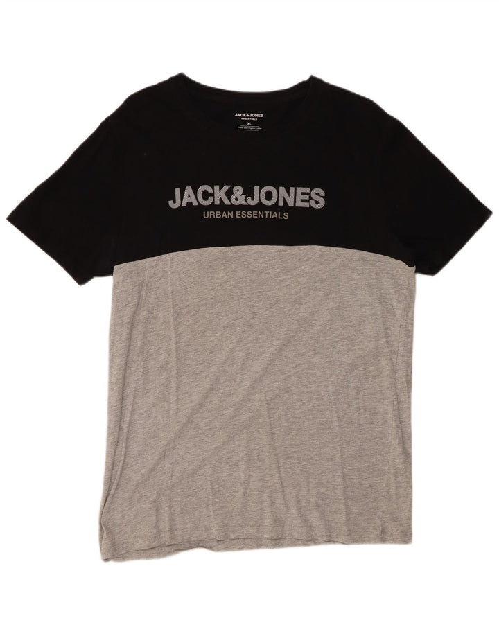 JACK & JONES Hombre Camiseta gráfica Top XL Algodón color block negro