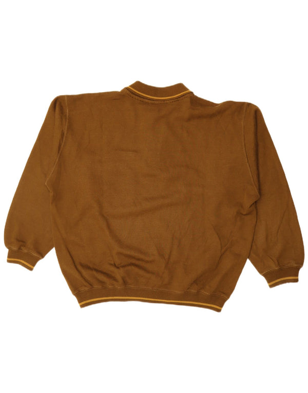 United Cotton - Sudadera holgada con cuello tipo polo para hombre, color marrón medio
