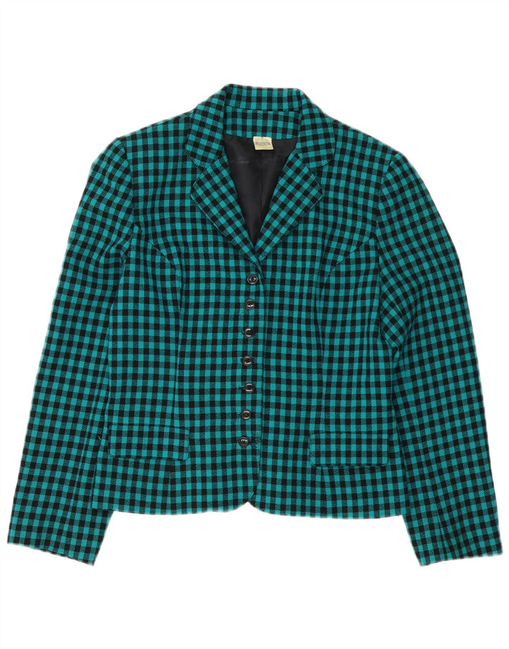 VINTAGE Chaqueta Blazer de 7 botones para mujer Reino Unido 12 Lana Gingham verde medio