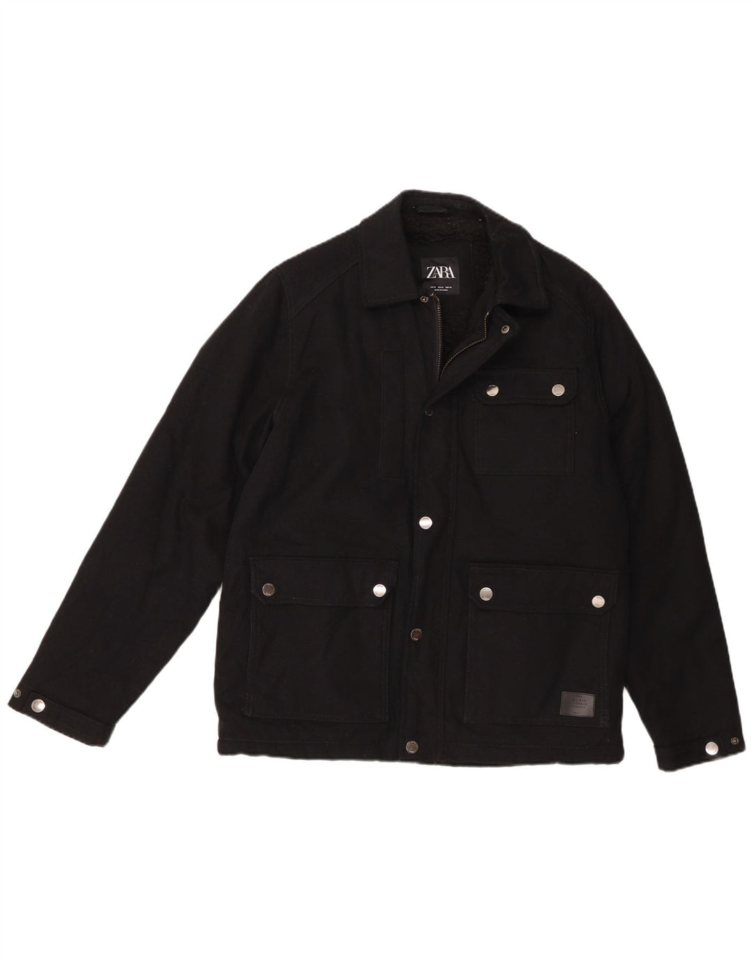 Zara Mens Sherpa Utility Jacket UK 38 Mediano Algodón Negro