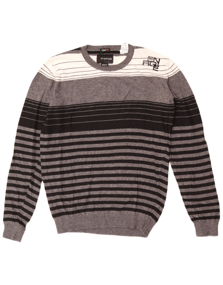 Sixty Hombre Jersey De Cuello Redondo De Viscosa A Rayas Gris Medio