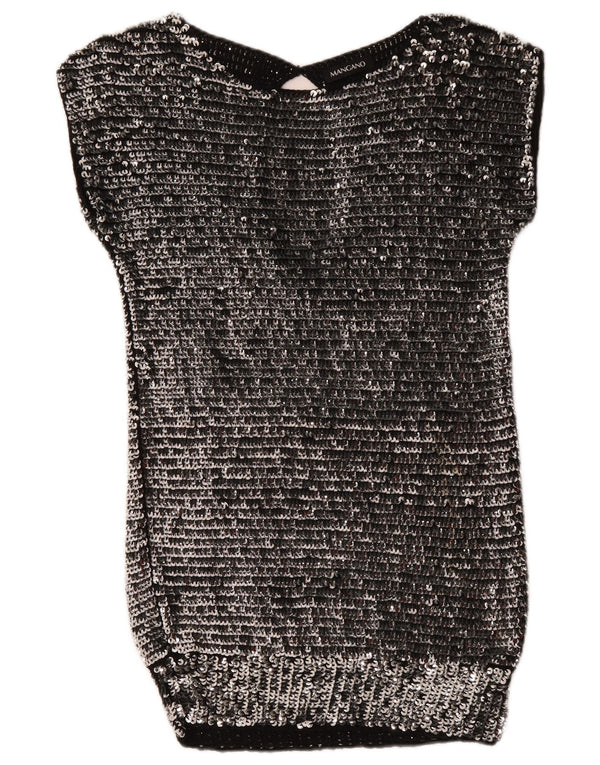 Mangano Vestido ajustado con lentejuelas para mujer UK 44 Lana plateada mediana