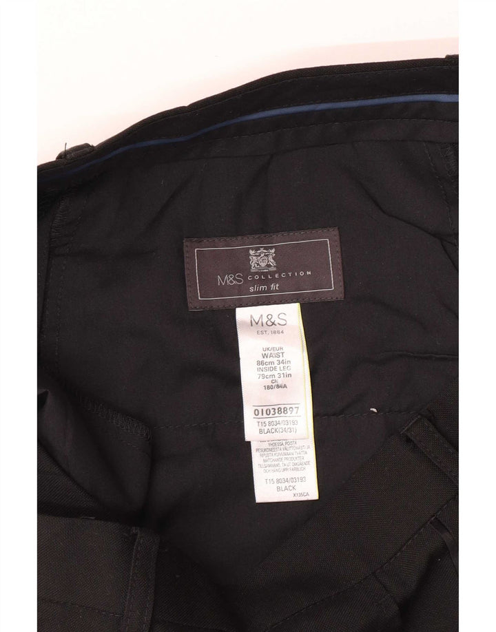 Marks & Spencer Pantalón de traje ajustado para hombre W34 L31 Poliéster negro