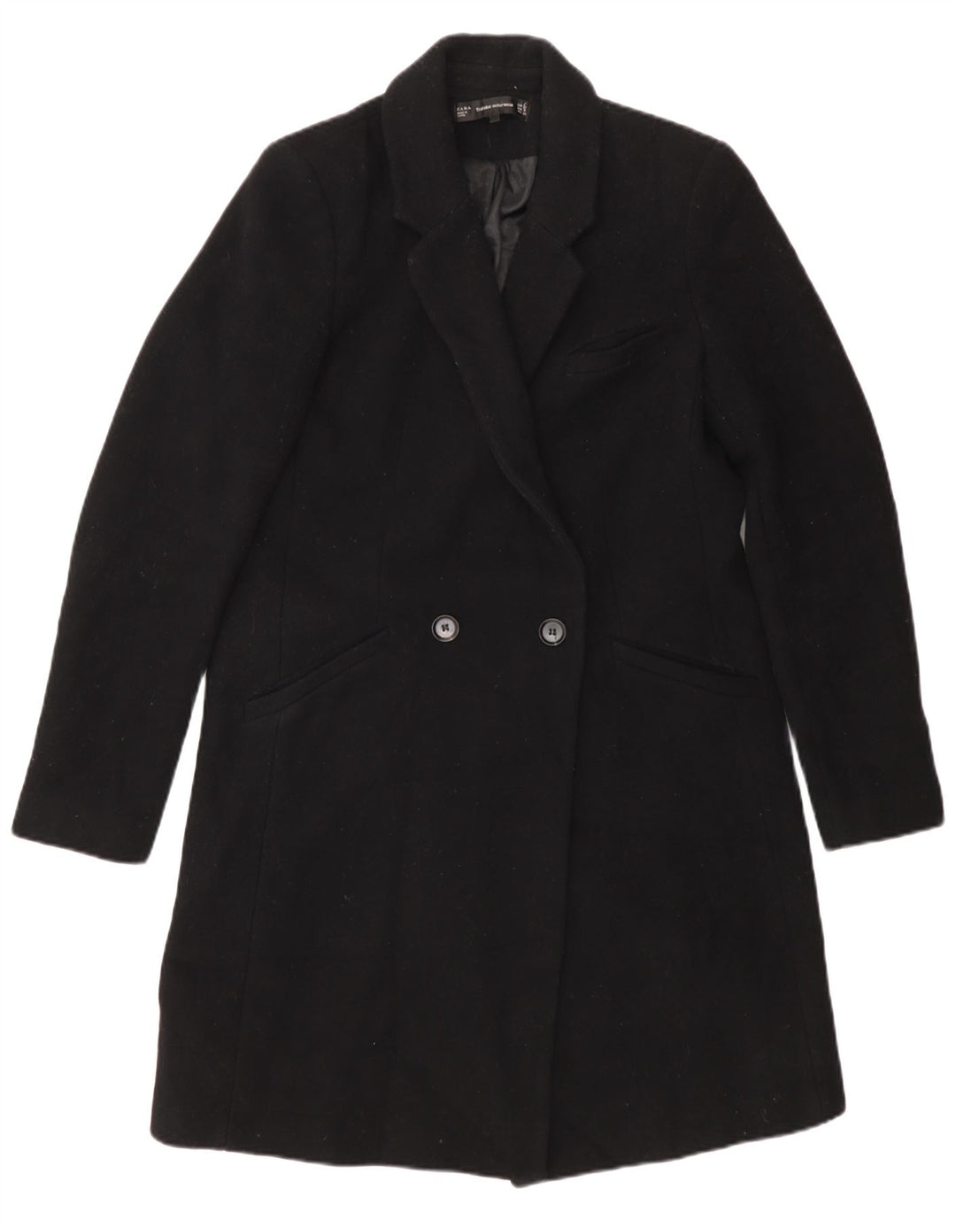 Zara Mujer Abrigo Cruzado UK 42 Medio Poliéster Negro