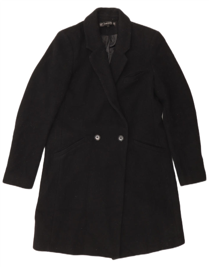Zara Mujer Abrigo Cruzado UK 42 Medio Poliéster Negro