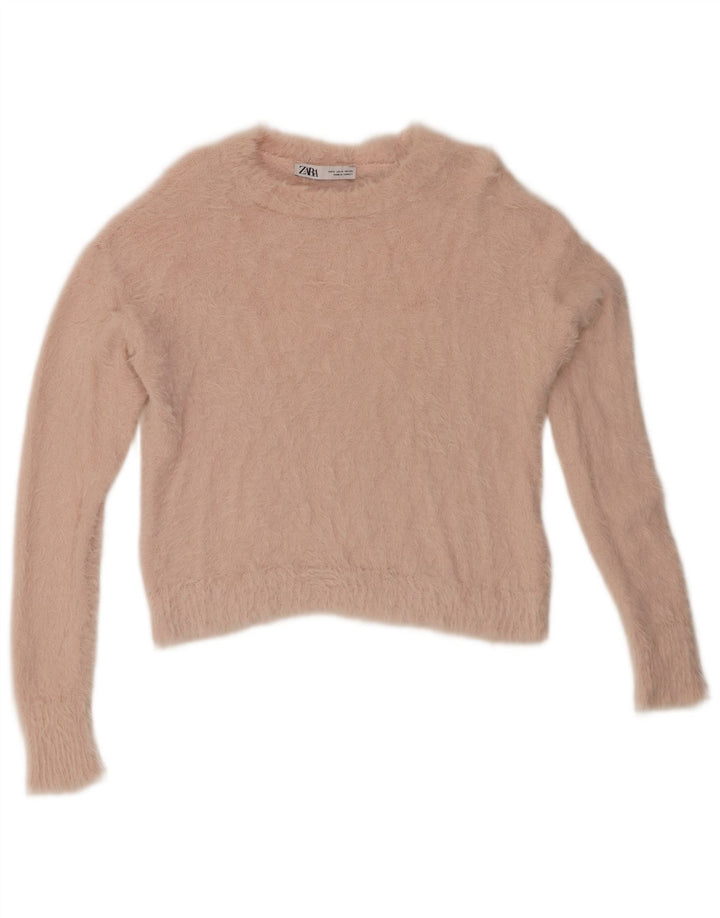 ZARA Mujer Crop Crew Neck Jumper Sweater UK 10 Small Rosa Poliamida