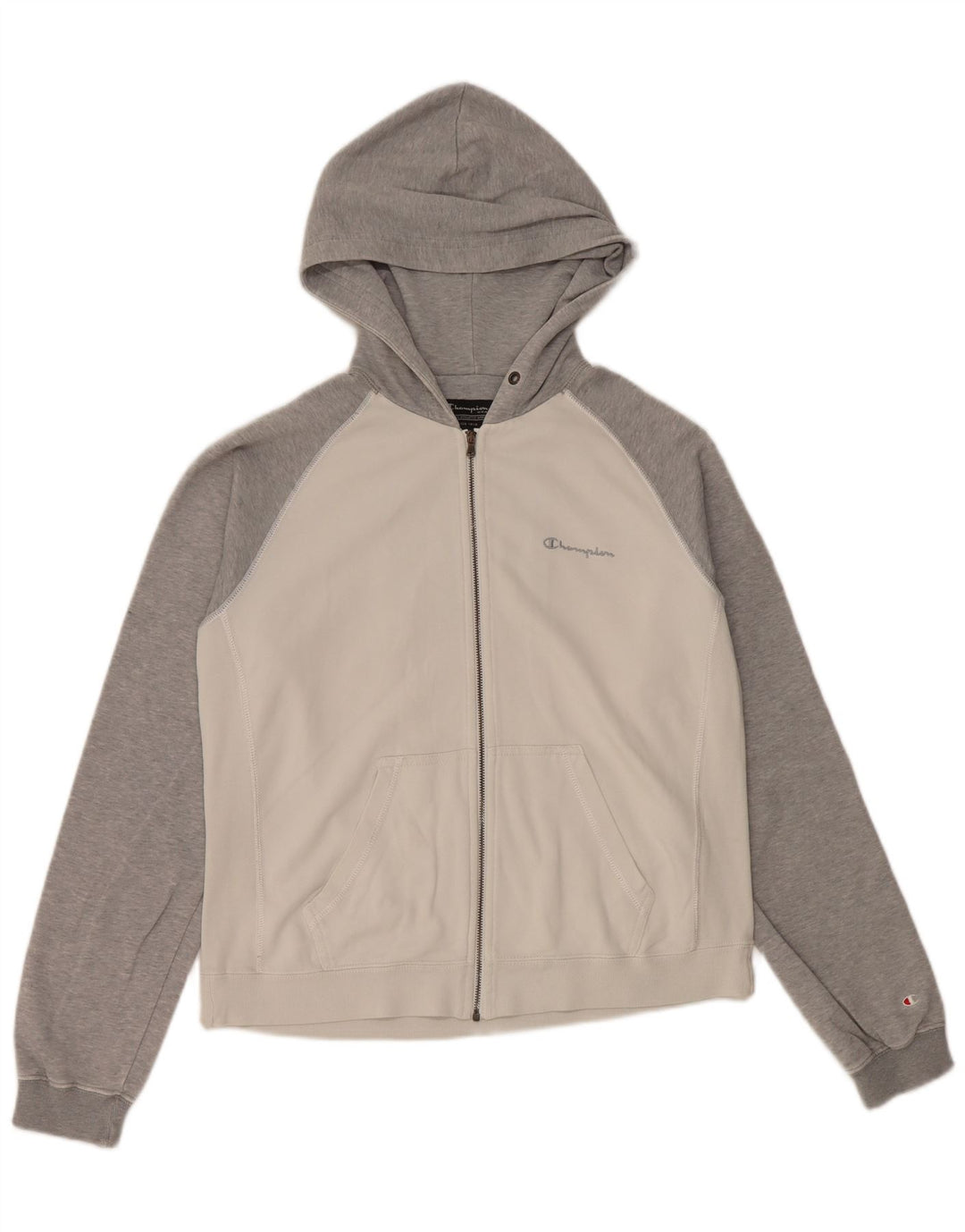 CHAMPION Suéter con capucha y cremallera para mujer Reino Unido 14 Mediano Blanco Colorblock Algodón