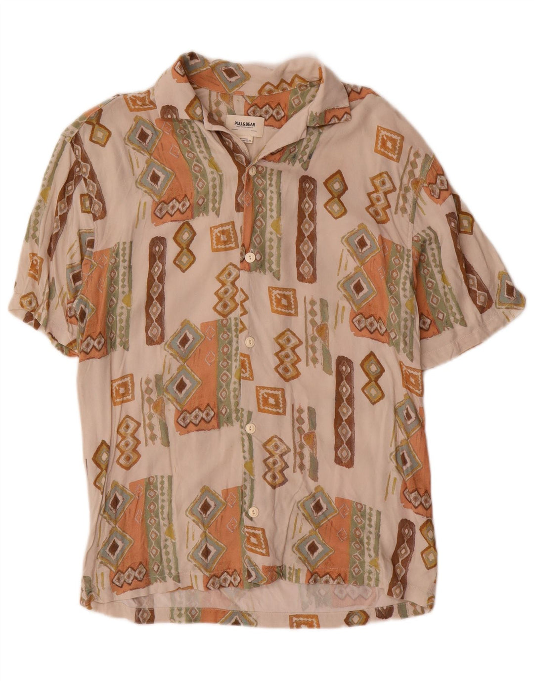 Camisa Pull & Bear Hombre Manga Corta XS Beige Geométrico